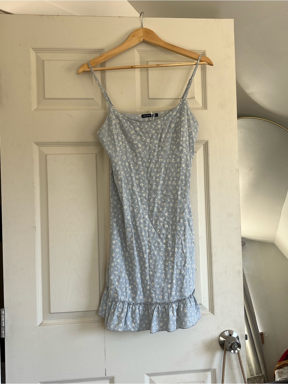 Brandy Melville Light Blue Floral Ruffle-Hem Slip Dress